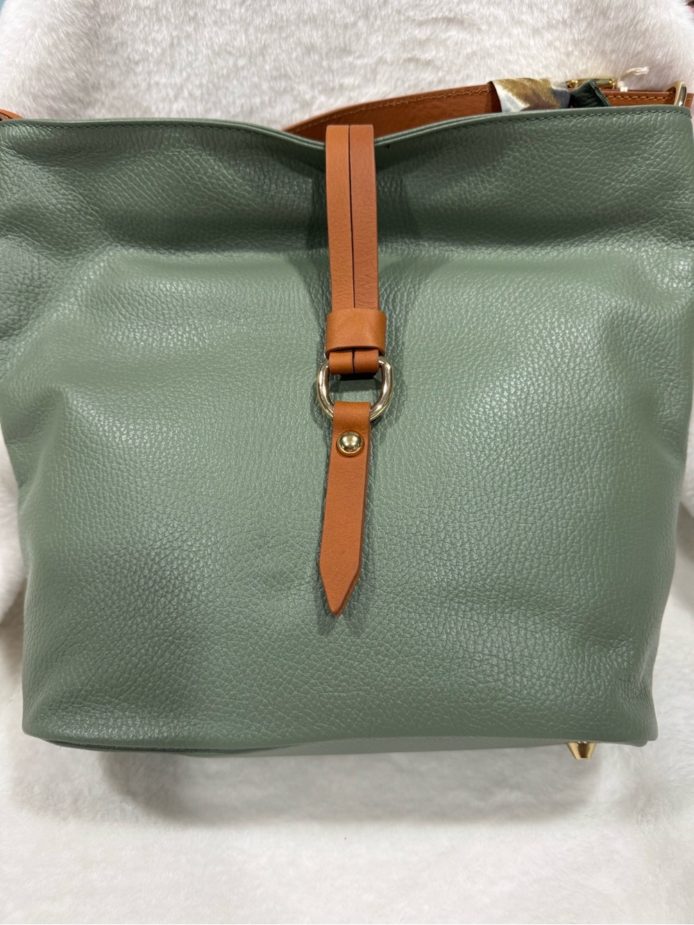 NWT Valentina-Green Pebbled Leather Tote with Tan Strap